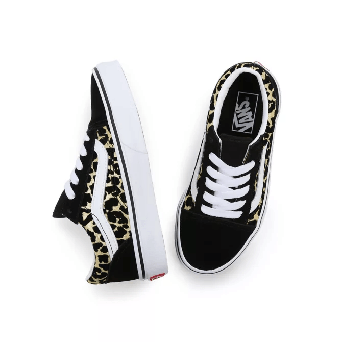 VANS Kid's Old Skool (Flocked Leopard) Black/True White - Impact Skate